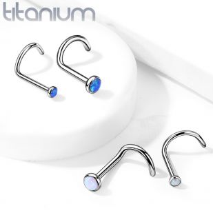 Zahnutý piercing do nosu - titan, opál
