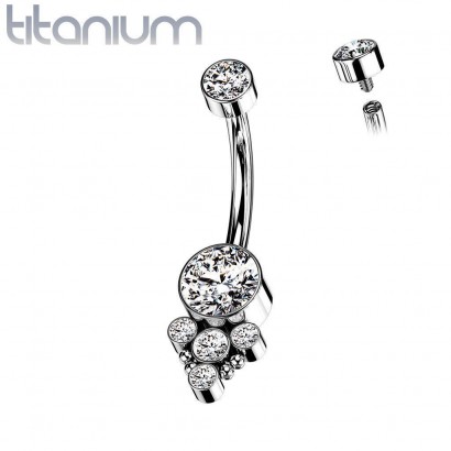 Piercing do pupíku - TITAN, čiré zirkony