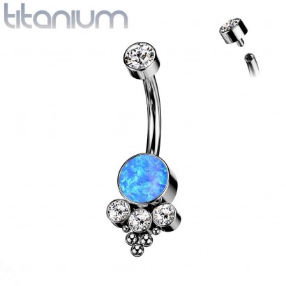 Piercing do pupíku - TITAN, opál modrý