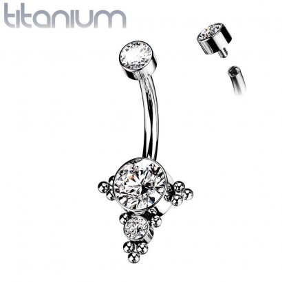 Piercing do pupíku - TITAN, čiré zirkony