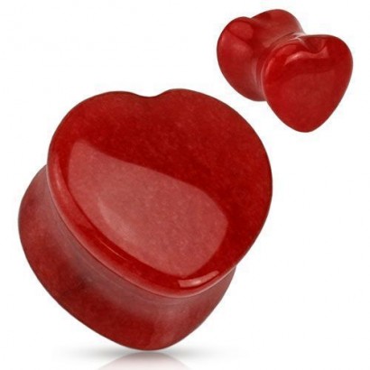 Plug do ucha srdce - kámen červený jadeit (10 mm)