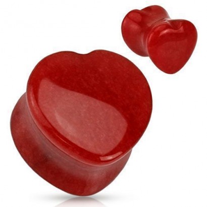 Plug do ucha srdce - kámen červený jadeit (14 mm)