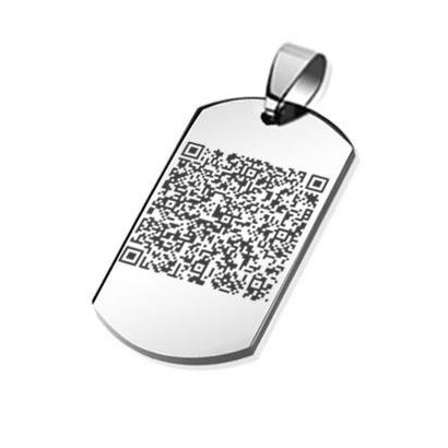 Ocelový přívěsek - destička s laserovou rytinou QR kódu