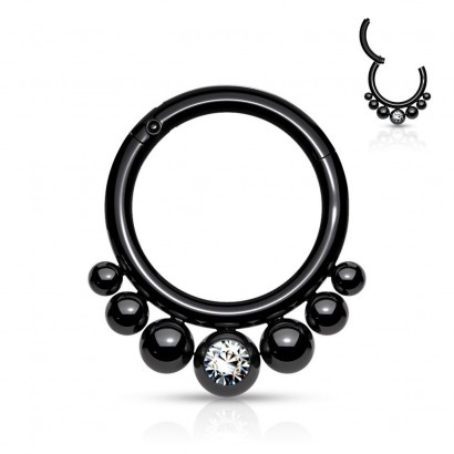 Piercing kruh segment s kuličkami a zirkonem (černý)