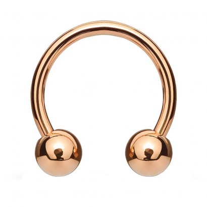 Piercing podkova, barva růžové zlato, tl. 1,6 mm (1,6 x 11 mm, kuličky 4 mm)