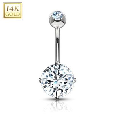 Zlatý piercing do pupíku - 8 mm čirý zirkon, Au 585/1000