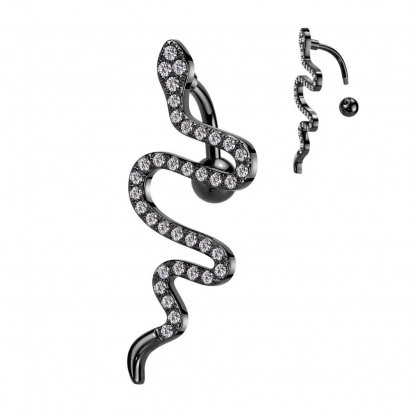 Obrácený piercing do pupíku - had černý