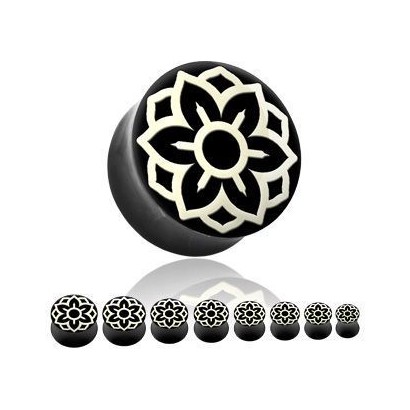 Rohovinový plug do ucha - bílé ornamenty průměr 14 mm