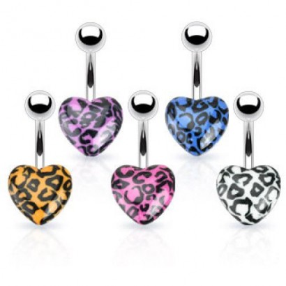 Piercing do pupíku s leopardím srdíčkem (růžové)