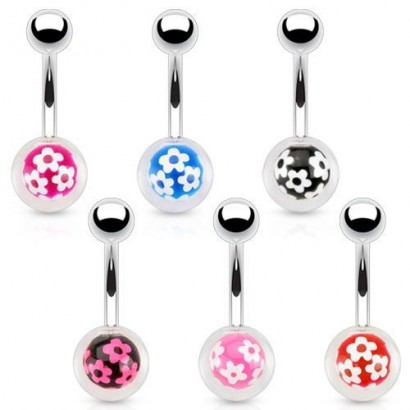 Piercing do pupíku s akrylátovými kuličkami (růžová)