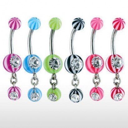 Piercing do pupíku s akrylátovými kuličkami se zirkony (červená)