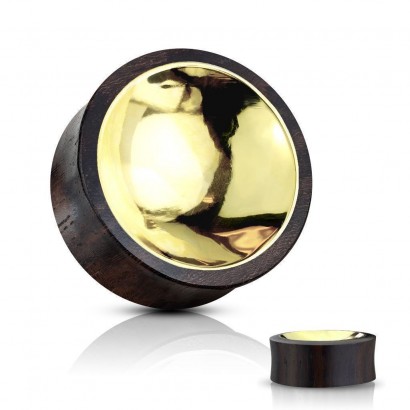 Dřevěný plug do ucha se zlaceným středem průměr 25 mm