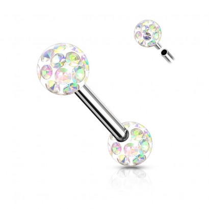 Piercing do bradavky chirurgická ocel s duhovými krystaly