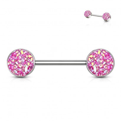 Piercing do bradavky chirurgická ocel s růžovými krystaly