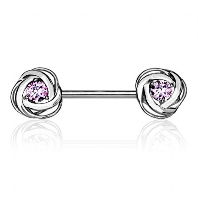 Piercing do bradavky chirurgická ocel s růžovými zirkony