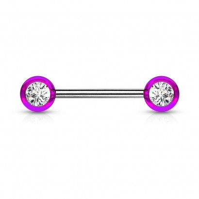 Piercing do bradavky chirurgická ocel se zirkony (fialový)