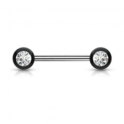Piercing do bradavky chirurgická ocel se zirkony (černý)