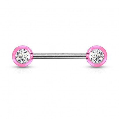 Piercing do bradavky chirurgická ocel se zirkony (růžový)