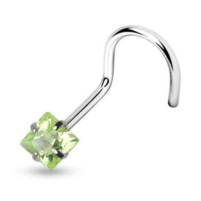 Piercing do nosu - čtvercový kámen (zelená)