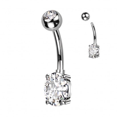 Piercing do pupíku s oválným kamenem (čirý)