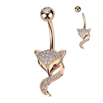 Zlacený piercing do pupíku - liška (rosegold)