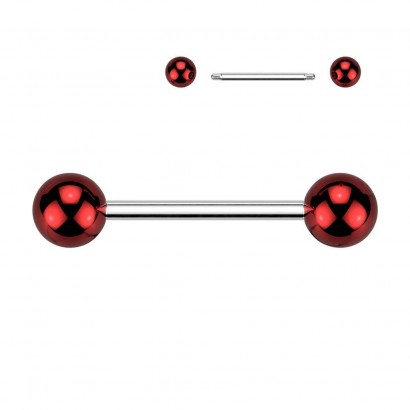 Piercing do jazyka s lesklými kuličkami (červený)