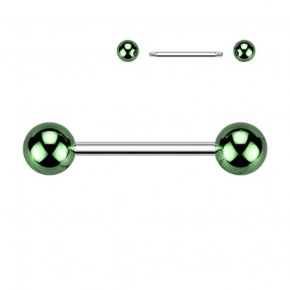 Piercing do jazyka s lesklými kuličkami (zelený)