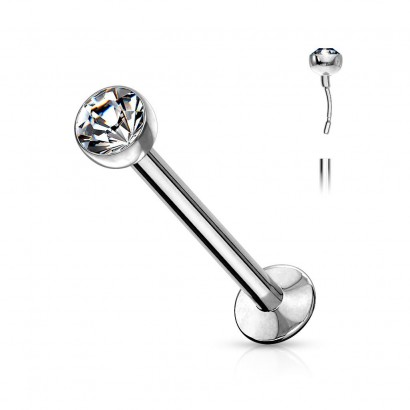 Labreta s čirým zirkonem (1,0 x 6 mm, 2mm kámen)