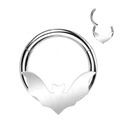 Piercing kruh segment s netopýrem (stříbrný)