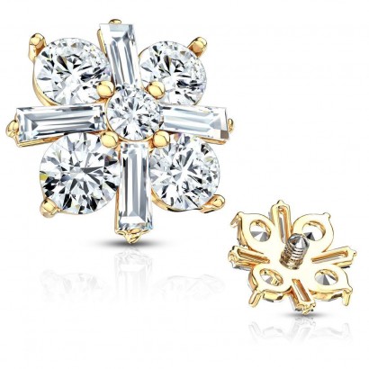 Zlacený microdermal - ozdobná část, čiré zirkony (gold)