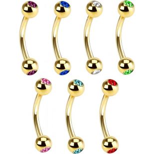 Pozlacený piercing do obočí s kamínky