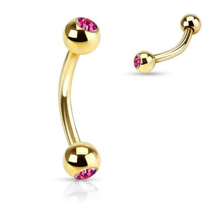 Pozlacený piercing do obočí s kamínky (tmavě růžová)