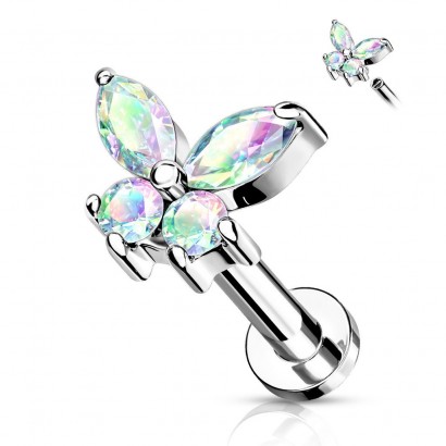 Labreta /  helix / tragus piercing -  motýlek duhový (1,2 x 6 mm)