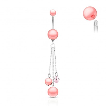 Piercing do pupíku perličky růžové