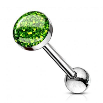 Piercing do jazyku s třpytkami zelenými