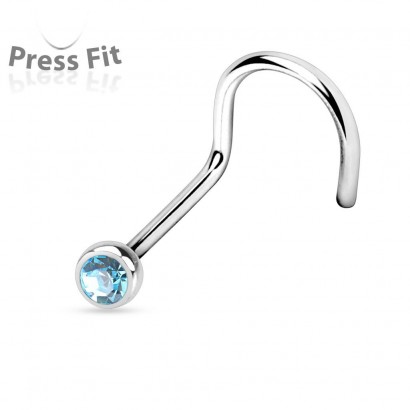 Zahnutý piercing do nosu, zirkon 2,5 mm (tyrkysová)