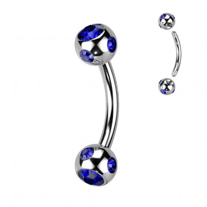 Piercing do obočí - kulička s kamínky (tmavě modrá)
