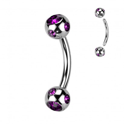 Piercing do obočí - kulička s kamínky (fialová)