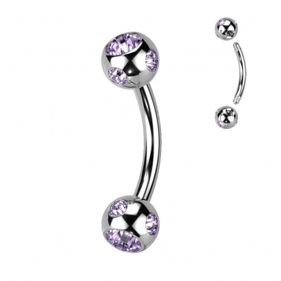 Piercing do obočí - kulička s kamínky (světle fialová)