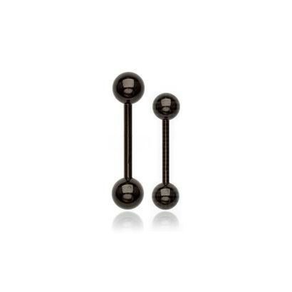 Černý piercing do jazyku - činka (1,6 x 16 mm, kuličky 5 mm)
