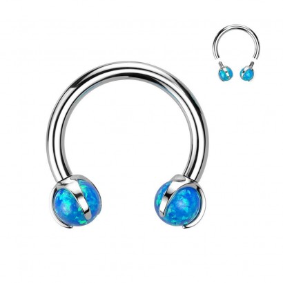 Piercing - podkova TITAN s opálovými kuličkami (modrá)