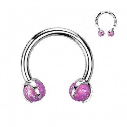 Piercing - podkova TITAN s opálovými kuličkami (růžová)
