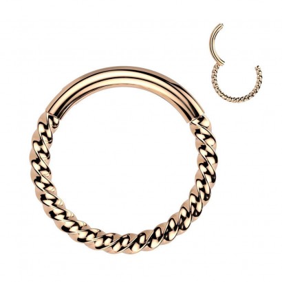 Zlacený piercing segment kruh TITAN kroucený (1,2 x 12 mm)