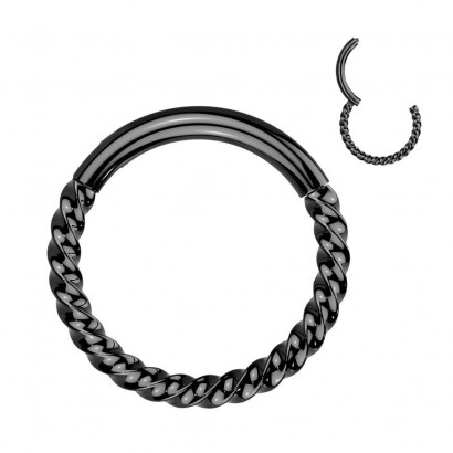 Černý piercing segment kruh TITAN kroucený (1,2 x 10 mm)