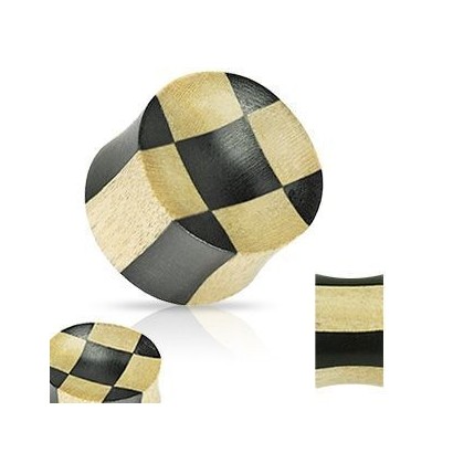 Dřevěný plug - šachovnice (14 mm)
