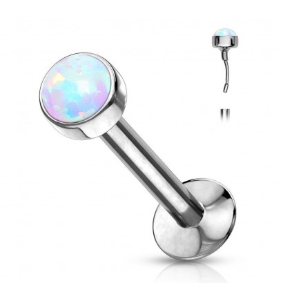 Piercing labreta chirurgická ocel s bílým opálem (0,8 x 6 x 3 mm)