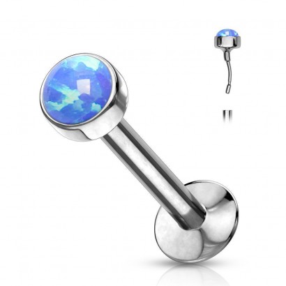 Piercing labreta chirurgická ocel s modrým opálem (1,0 x 6 x 3 mm)
