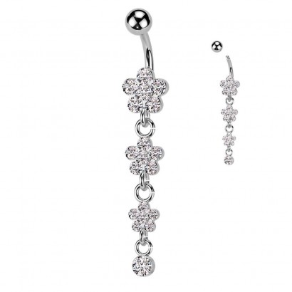 Visací piercing do pupíku - kytičky (čirá)