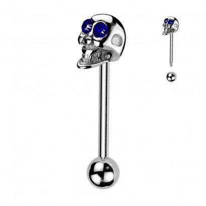 Piercing do jazyku - lebka (modrá)