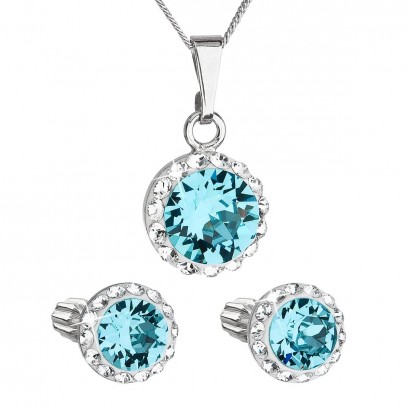 Sada šperků s krystaly Swarovski náušnice, řetízek a přívěsek modré kulaté 39352.3